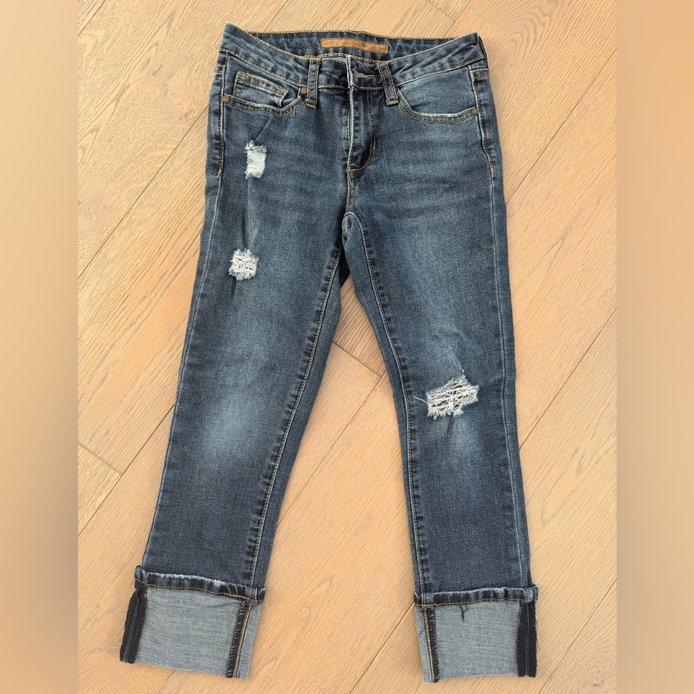 Joe's The Jane Distressed Cuff Hem Jeans - Size
12 Big Girls - Color Blue Steel